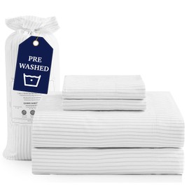 Casa Platino King Sheets, Pre-Washed Soft & Breathable King Sheet Set, Brushed Microfiber King Size Sheets, Fade Resistant King Bed Sheets, Deep Pocket King Sheet Set- Ticking Stripe Silver