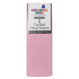 Junior Joy Cot Bed Fitted Sheets, 100% Cotton, Oeko-Tex Standard 100, Soft and Breathable, 60 x 120cm, for Baby and Toddler, Pack of 2 - Pink