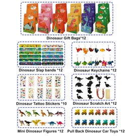 FINEASY Dinosaur Party Bag Fillers for Kids Unisex, Dinosaur Party Favors Set, Dinosaur Pinata for Kids, Dino Keychains Tattoos Ring, Birthday Gift Party Supplies for Boys Girls