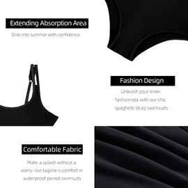Mordlanka Period Swimwear for Women Teens Thin Strap One Piece Swimsuits Black