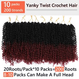 Yanky Twist Crochet Hair 8 Inch 10 Packs Yanky Passion Twist Hair Bohemian Yanky Twists Crochet Hair Pre Looped Pre-twisted Fluffy Mini Twist Crochet Hair Crochet Braiding Hair (1B/BUG)