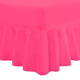 Valance Fitted Sheets Combed Poly-Cotton Plain Dyed Non Iron Percale Frilled Pleated Box Bed Sheet Bedding(Fuchsia, Double)