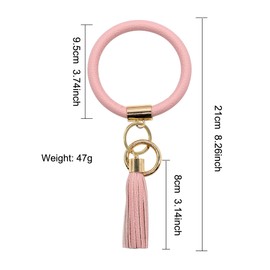 lauhonmin Key Ring Bracelets Wristlet Keychain Bangle Leather Tassel Bracelet Keychain Keyring for Women Girl (Pink)