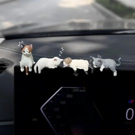 Cat Car Interior Aesthetic Accessories Dash Decorations, Set of 4 Cute Car Dashboard Decor Rearview Mirror Ornament for Women Girl (Kitten)
