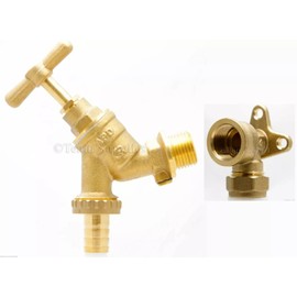 TC Garden Hose Union BIB TAP 1/2" Brass with Double Check Valve & Wall Plate Elbow 15mm x 1/2"