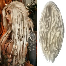 Wool Dreadlock Extensions 22 Inches 15 Strands Double Ended Blonde Handmade Hippie Wool Dreads Extensions DE Ends White Locs Style Crochet Hair for Women