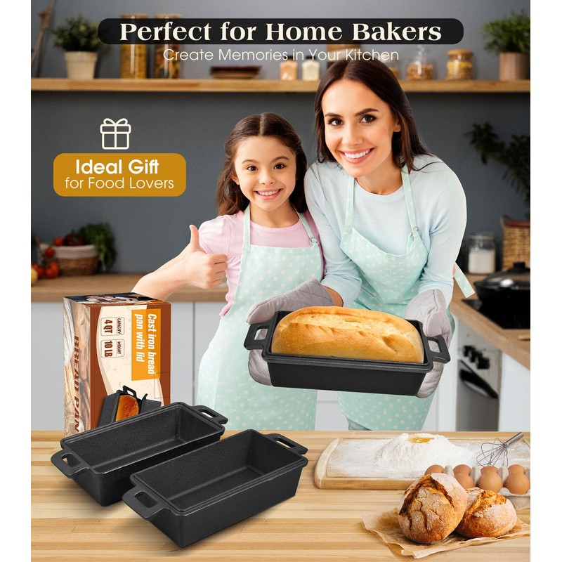 Bachdomc Cast Iron Loaf Pan With Lid, 9×5 in – 2‑in‑1 Heavy‑Duty
