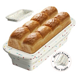 EDENCOMERS Foldable Silicone Loaf Pan, Non-Stick Bread Pan, Sturdy Cake Tin for Baking, Easy Release Loaf Pan, Great for Cakes, Brownies, Dishwasher Safe (9"x4"x2.5", Off-white, 1 Piece)