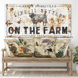 Asamour Vintage Farmhouse Animals Plant Pillow Covers 18x18 Inch Set of 4 Country Rustic Botanical Floral Bird Butterfly Hedgehog Gardens Decorative Throw Pillows Cushion Case for Home Decor