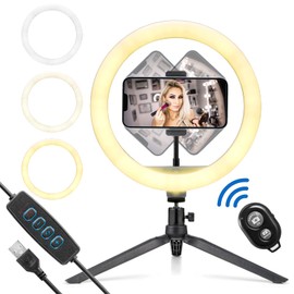 PHOCAR Aro de Luz con Tripie para Celular, 3 Modos y 10 Brillos, Anillo de Luz con Tripode y Soporte para Celular para Transmisión en Vivo y Youtube o TikTok Video, Maquillaje, Selfie, Fotografia