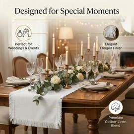 Accent Home - Camino de mesa de lino y algodón de 13 x 120 pulgadas, suave, duradero y de mezcla natural, estilo rústico de granja para mesa de comedor, bodas, despedidas de Gracias, Navidad y uso