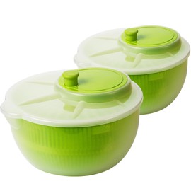Salad Spinner with Lid, Salad Dryer, Set of 2, Diameter 25 cm, Height 13 cm, 4 Litre Capacity, with Spout, Dishwasher Safe, Robust PP Material, Green/Transparent, Premium EU Quality