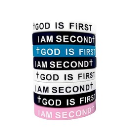 QRH God is First I am Second Silicone Bracelets Christian Bible Verse Rubber Bracelets Religious Christian Quote Bangle Bracelet for Men Women- 8pcs