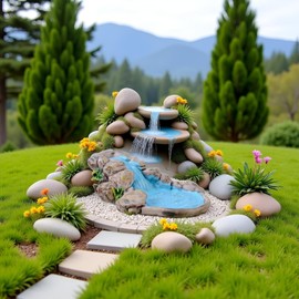 Tnyvm DIY Miniature Mini Water Pool Fairy Garden Lawn Ornament Outdoor Statues for Mountain Dollhouse Decor Craft Fairy Garden Waterfall Fake Water, Decorations