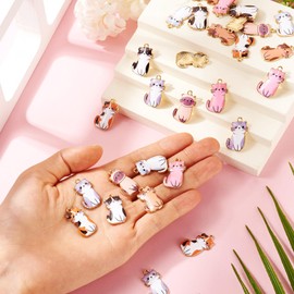 FASHEWELRY 14pcs Alloy Enamel Cat Charms Cute Metal Kitten PendantsPet Animal Charms for Earrings Necklace Diy Crafts Jewelry Making Supplies