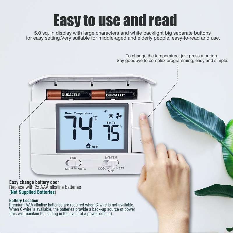 Aowel Non Programmable Thermostat for Home 2 Heat 2 Cool