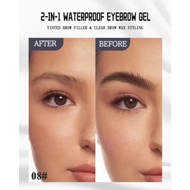 2-in-1 Eyebrow Gel Waterproof, Black Eyebrow Gel Tint & Transparent Brow Wax Gel Styling, Eyebrow Colour Shaping for Lamination Effect, with Brush, Locking Brow, Durable Smudge-Proof 08