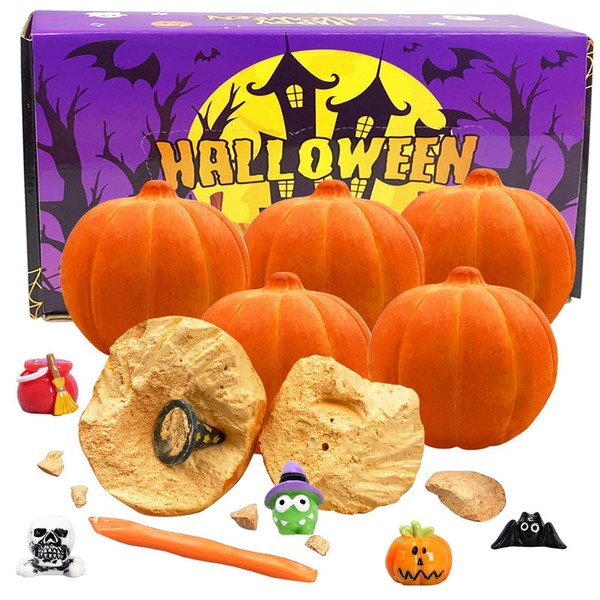 Anditoy 6 Pack Halloween Pumpkin Dig Kit - Dig 6 Halloween Toys for Kids Halloween Party Favors Halloween Treat Bags Gifts