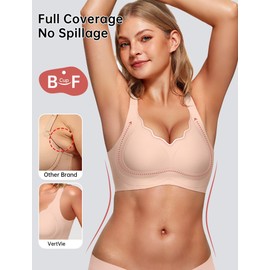 Vertvie Womens Seamless Lift Bras Wireless Push Up No Underwire Full Coverage Bralettes Comfort Supportive Sports T-Shirt Bra(Nude,Large)