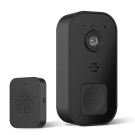 CherryBlossoms Wireless WiFi Doorbell Camera, Smart Security Video Doorbell, HD Intercom Doorbell, Rechargeable Household Doorbell with Internal Ding-Dong Machine (Black)