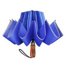 Lejorain Inverted Golf Travel Umbrella - Durable Compact Reversible Umbrella for Men 50 inches Light Blue Windproof Umbrella Auto Open Close