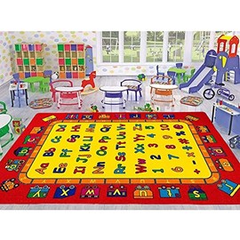 Kids/Baby Room/Daycare/Classroom/Playroom Area Rug. Alphabet. Numbers. Train. Educational. Fun. Non-Slip Gel Back Crawling Mat Kids Playmat Waterproof for Babies, Infants, Toddler (5' 2" X 6' 8")