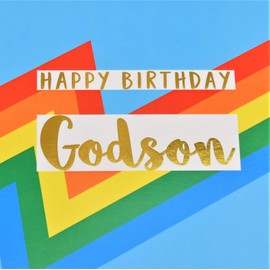 Happy Birthday Godson, Blue Colour Bolts, Greeting Card with Text Foiled in Shiny Gold