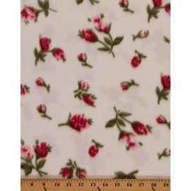 Pink Tulips/Roses on White Flowers Fleece Fabric Print By the Yard A346.03