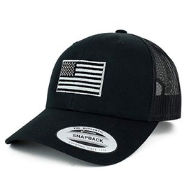 Armycrew Flexfit Oversize XXL Grey American Flag Embroidered Retro Trucker Mesh Cap - Black - 2XL