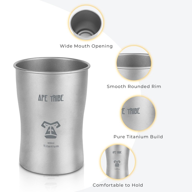 Titanium Water Cup 600ml, Ultralight Coffee Mug for Camping, Raw