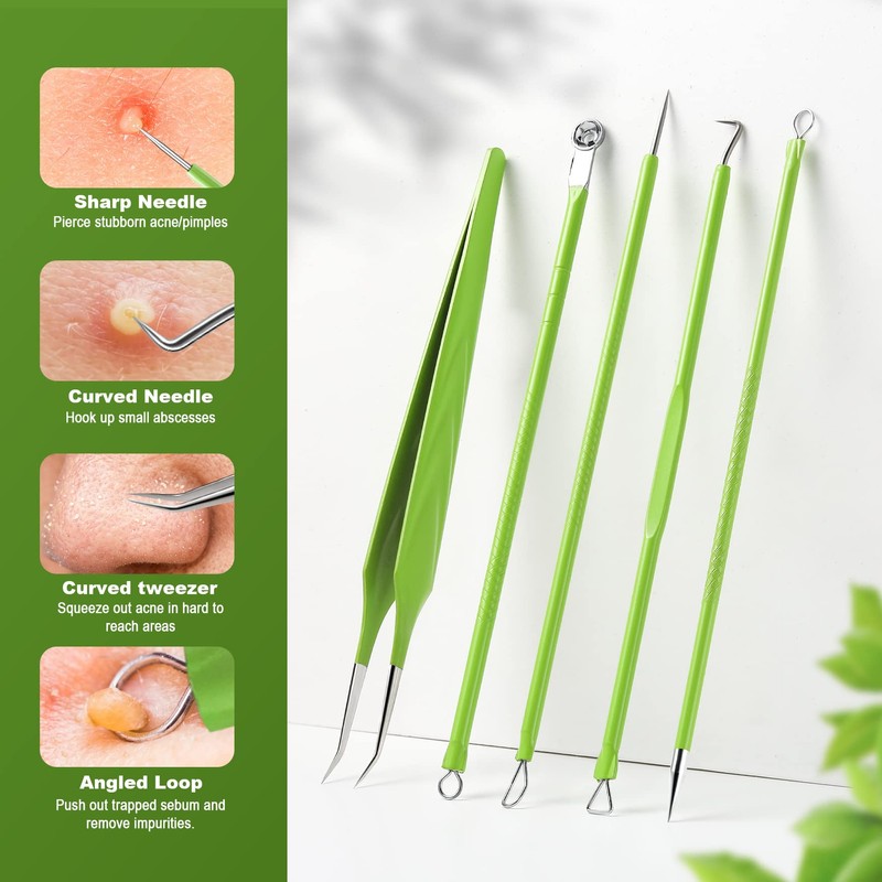 FVION 5 Pieces Blackhead Remover, Comedone Squeezer Set, Pimple Squeezing