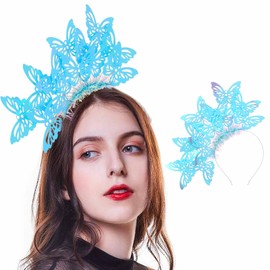 Fstrend Butterfly Headband Sequins Hairband Cosplay Crown Monarch Costume Tea Party Fascinators Headpiece for Women (Blue)