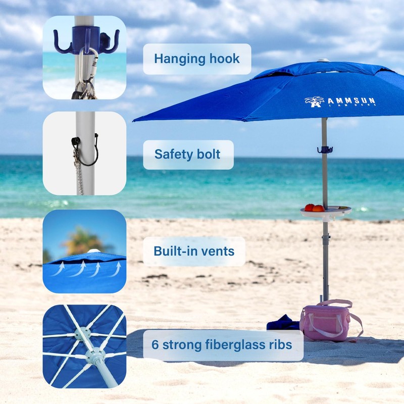 AMMSUN 8ft Large Beach Umbrellas for Sand Heavy Huty Wind