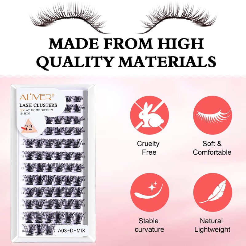 Lash Clusters DIY Eyelash Extensions, 72 Pcs Individual Lashes Cluster