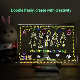 Led Note Board with Colors, Led Light Up Acrylic Message Board 7 Colors Pen/Stand, Led Fun Teaching Drawing and Writing Board, Arts Doodle Note Board for Office School Home (11.81 * 7.87Inch)