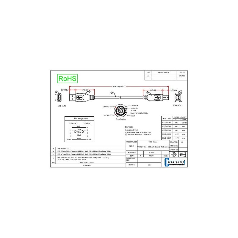 CableWholesale 6 feet USB 2.0 Printer/Device Cable, Black, Type A