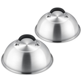 9in Basting Cover Set of 2, Leonyo Stainless Steel Cheese Melting Dome for Griddle, Round Griddle Grill Steam Cover for Flat Top Grill Accessories, Indoor & Outdoor Metal BBQ Cooking Dome