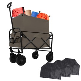 TREATLIFE HOME Collapsible Foldable Utility Cart with Plastic Liner Set, Heavy Duty Beach Wagon for Gardening and Camping, Olive Green