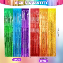 Pack of 4 Tinsel Curtain Rainbow, PET Glitter Curtain, Party Decoration, 1 m x 2 m Glitter Curtain, Birthday Decoration, Colourful Fringe Curtain, for Wedding, Engagement, Stage Decoration, Background