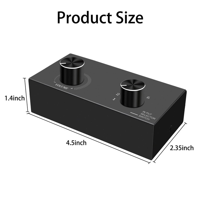 6-Way Audio Switcher, 3.5mm (1/8") Stereo Audio Switcher, Plug &