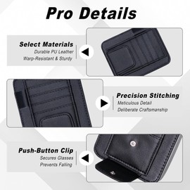Organizador de visera para coche, organizadores de parasol con soporte para anteojos de sol y bolsillo para tarjetas, soporte de piel para anteojos de sol para la mayoría de vehículos de