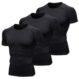 YUSHOW Mens Compression Shirts Short Sleeve Quick Dry for Workout Running Athletic Base Layer Moisture Wicking Black