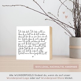 Wunderpixel® Holzbild Ich liebe dich - Liebesbrief in Schreibschrift - 15x15x2cm zum Hinstellen Aufhängen - schwarz-weißes Holz-Schild Wand-Bild Aufsteller Aufmerksamkeit Liebeserklärung