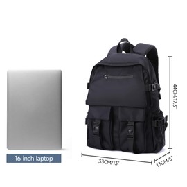 MOYYI Fashion Aesthetic Backpack for College Waterproof Laptop Backpack with Lots Pockets, Fits 15.6 inch Laptop Casual Travel Flap Backpack, Hiking Weekender Rucksack, Black