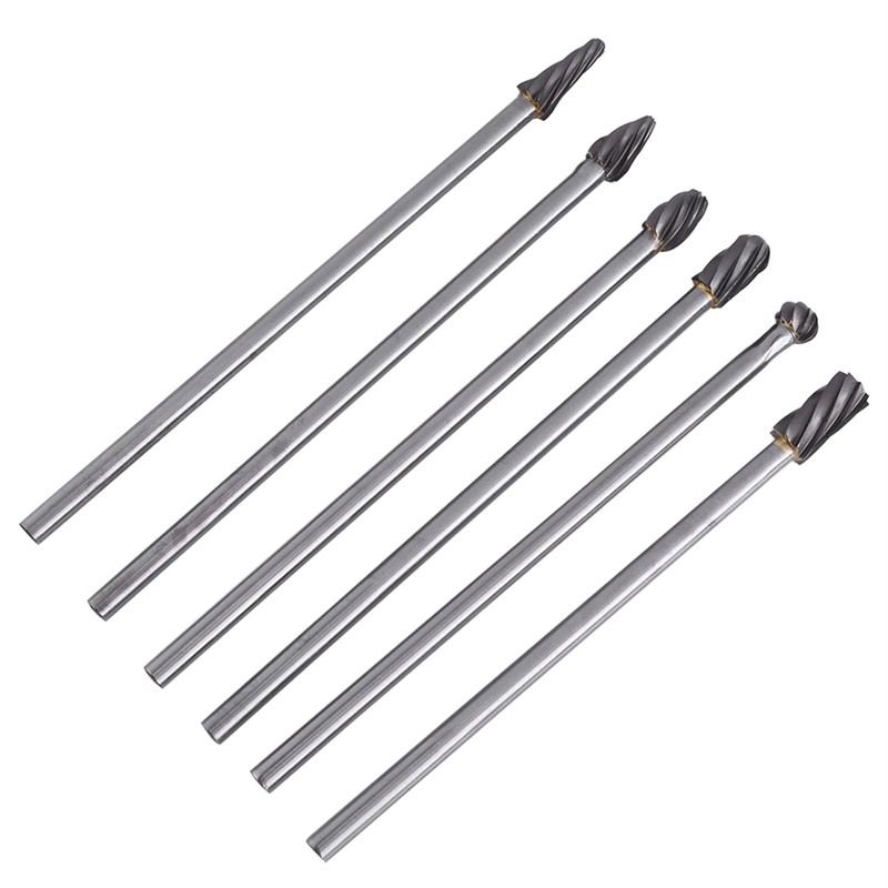 6pcs Tungsten Carbide Aluminum Rotary Files Burr Set 6mm Shank