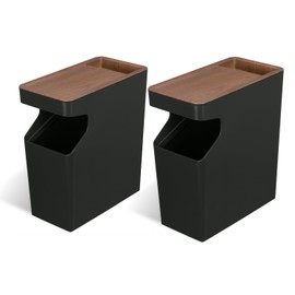 Home Zone Living 2-Pack 2-Gallon Small Trash Can, Slim Rectangular Wastebasket with Wood Grain Cover, Virtuoso Collection