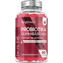Probiotics Gummy Bears with Inulin - 90 Vegan Pieces with Bacterial Strains Bacillus Coagulans - Cultures Complex - 2 Billion CFU - Natural Strawberry & Vanilla Flavour - WeightWorld