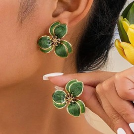 Colorful Flower Earrings for Women Large Flower Stud Earrings Chunky Floral Statement Earrings Dainty Jewelry Gifts for Women (Blue)