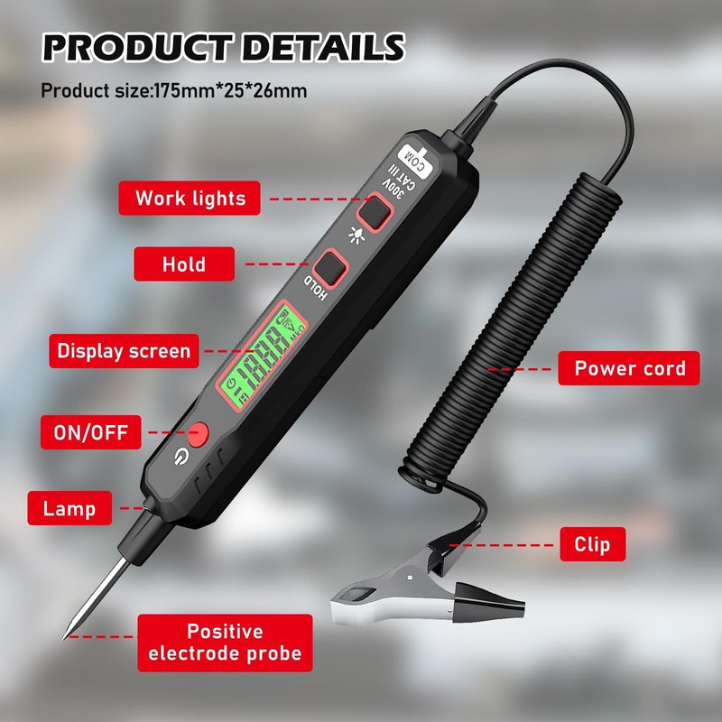 Car Voltage Tester, Phase Tester, Non-Contact Voltage Tester, DC 2V-100V