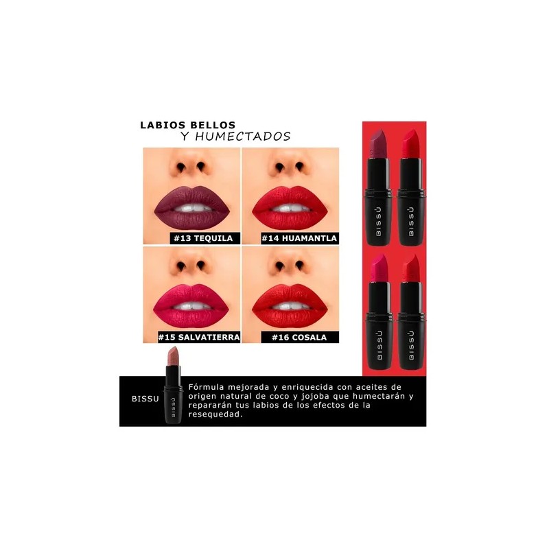 Labiales Bissu Humectantes Tonos Rojos Oscuros 8 Piezas
